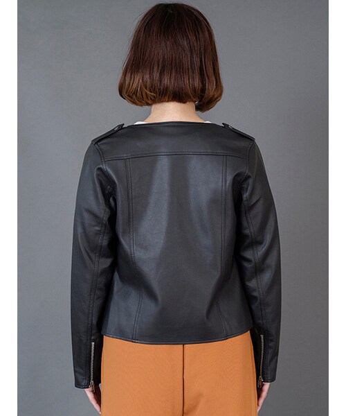 w closet（ダブルクローゼット）の「【先行予約】ノーカラーライダース（ジャケット/アウター・レディース・Lベージュ/ブラウン/ブラック・FREE）」の6枚目の写真