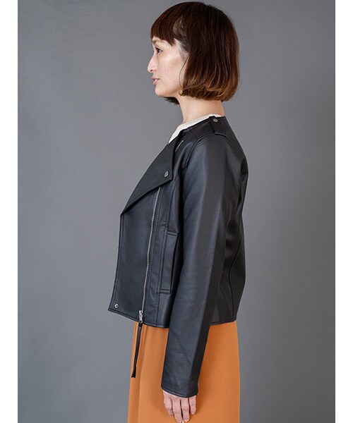 w closet（ダブルクローゼット）の「【先行予約】ノーカラーライダース（ジャケット/アウター・レディース・Lベージュ/ブラウン/ブラック・FREE）」の5枚目の写真
