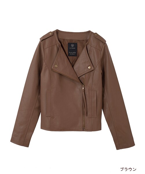 w closet（ダブルクローゼット）の「【先行予約】ノーカラーライダース（ジャケット/アウター・レディース・Lベージュ/ブラウン/ブラック・FREE）」の2枚目の写真