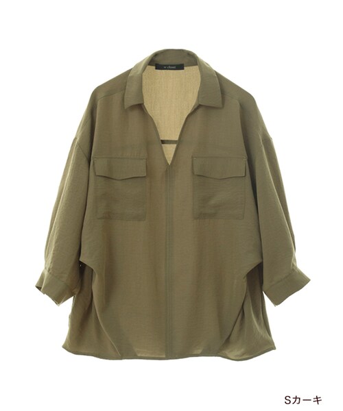 w closet（ダブルクローゼット）の「タック入りスキッパーシャツ（トップス・レディース・Sカーキ/ブラック・FREE）」の2枚目の写真