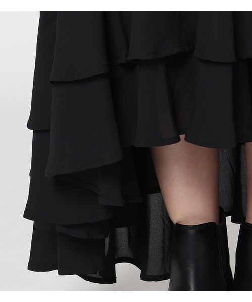 PAGEBOY（ページボーイ）の「イレギュラ―ヘムフレアロングスカート（スカート・レディース・ブラック/ダークレッド/カーキ）」の9枚目の写真