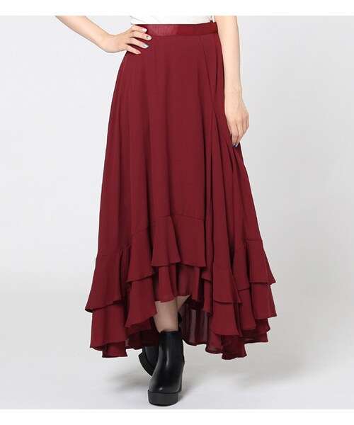 PAGEBOY（ページボーイ）の「イレギュラ―ヘムフレアロングスカート（スカート・レディース・ブラック/ダークレッド/カーキ）」の3枚目の写真