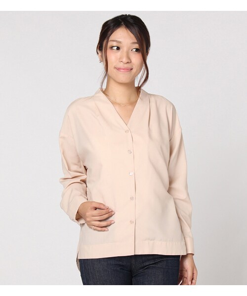 laboratory work(ラボラトリーワーク)の「オーバーサイズノーカラーブラウス(トップス・レディース・オフホワイト/ベージュ/サックス・M)」の2枚目の写真