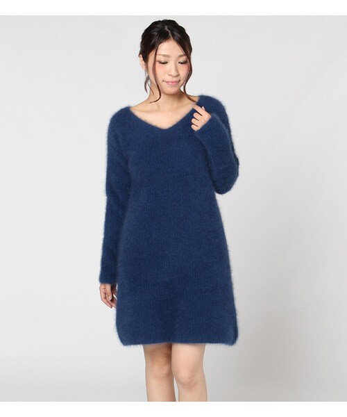 laboratory work（ラボラトリーワーク）の「【laboratory work】フェレット畦Vネックワンピース（ワンピース/ドレス・レディース・杢グレー/キャメル/ブルーネイビー）」の3枚目の写真