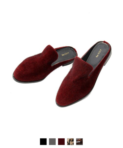 Re:EDIT（リエディ）の「【先行予約受注】[送料無料]ハラコバブーシュ[2016秋新作]（シューズ・レディース・ブラック/グレー/バーガンディ/レオパード/べっこう・S/M/L/LL）」の2枚目の写真