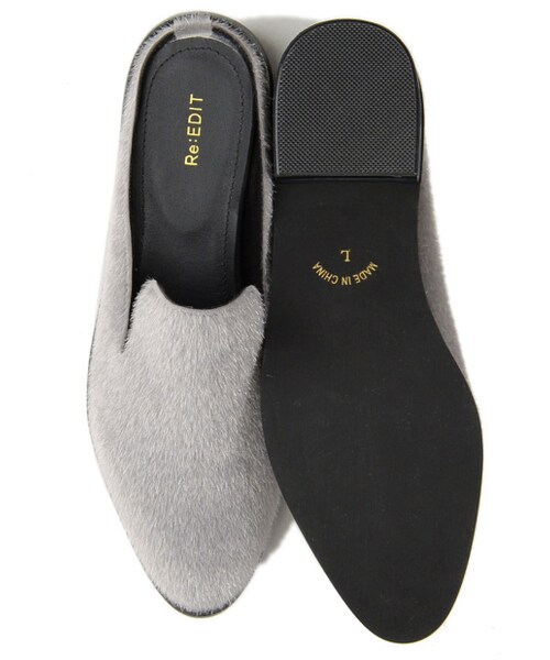 Re:EDIT（リエディ）の「【先行予約受注】[送料無料]ハラコバブーシュ[2016秋新作]（シューズ・レディース・ブラック/グレー/バーガンディ/レオパード/べっこう・S/M/L/LL）」の6枚目の写真