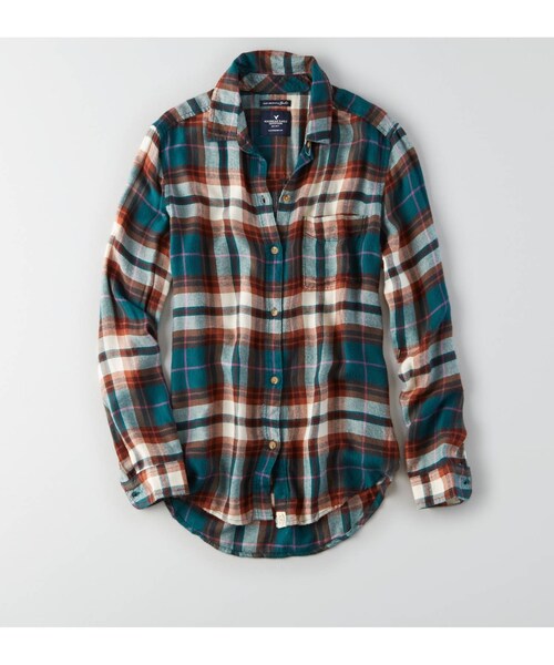 American Eagle（アメリカンイーグル）の「AEOプラッドシャツ（シャツ/ブラウス・レディース・ホワイト/ティール/ブルー/ネイビー・XXS/XS/S/M/L/XL）」の4枚目の写真