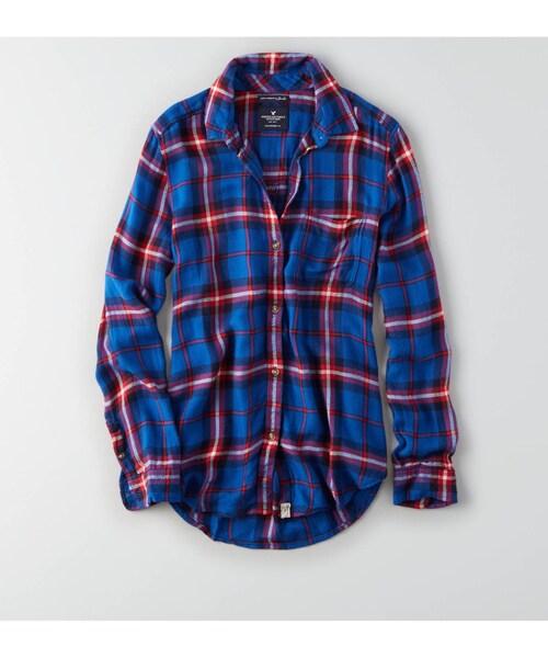 American Eagle（アメリカンイーグル）の「AEOプラッドシャツ（シャツ/ブラウス・レディース・ホワイト/ティール/ブルー/ネイビー・XXS/XS/S/M/L/XL）」の2枚目の写真
