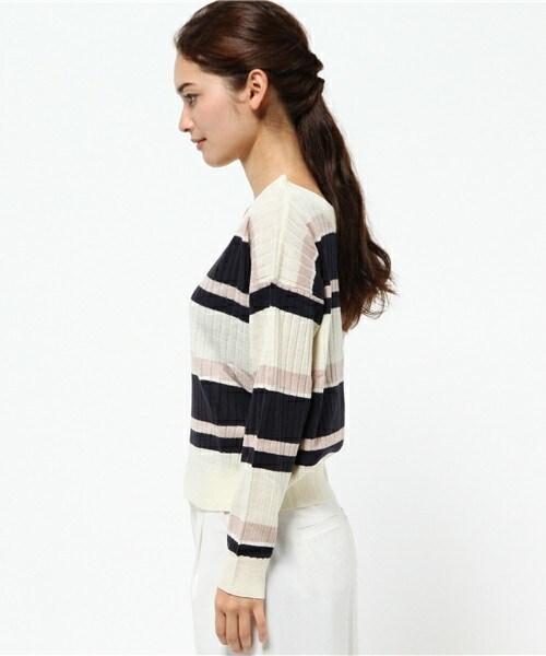 archives（アルシーヴ）の「ワイドリブマルチボーダーニット（ニット/セーター・レディース・オフホワイト/ブラック/キャメル・MEDIUM）」の5枚目の写真