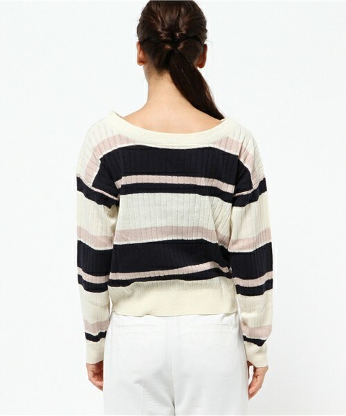 archives（アルシーヴ）の「ワイドリブマルチボーダーニット（ニット/セーター・レディース・オフホワイト/ブラック/キャメル・MEDIUM）」の6枚目の写真