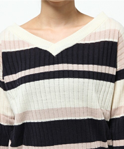 archives（アルシーヴ）の「ワイドリブマルチボーダーニット（ニット/セーター・レディース・オフホワイト/ブラック/キャメル・MEDIUM）」の7枚目の写真
