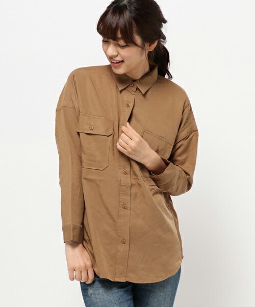 archives（アルシーヴ）の「テンセルビッグシャツ（シャツ/ブラウス・レディース・ブラック/カーキ/キャメル・MEDIUM）」の3枚目の写真