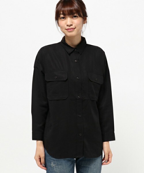 archives（アルシーヴ）の「テンセルビッグシャツ（シャツ/ブラウス・レディース・ブラック/カーキ/キャメル・MEDIUM）」の4枚目の写真