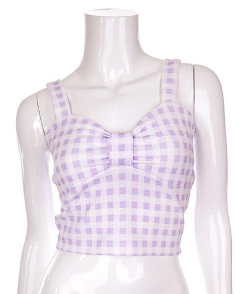 Bobon21（ボボンニジュウイチ）の「リボンデザインギンガムチェックビスチェ（キャミソール・レディース・レッド/ブラック/パープル・S/M）」の3枚目の写真