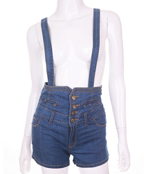 Bobon21（ボボンニジュウイチ）の「ハイウエストデニムショーパン（デニムパンツ・レディース・ホワイト/インディゴブルー・S/M/L）」の2枚目の写真