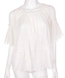 Bobon21 | ガーリーコットン肩出しチュニックトップス(Tシャツ/カットソー)