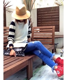 copine | 袖ボーダーニットプルオーバートップス(ニット/セーター)