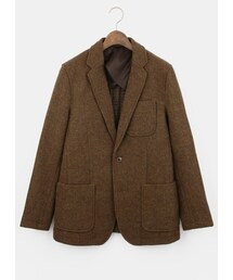 ドゥーズィエムクラス　テーラードジャケット ベルトエルボーパッチ ブラウン 36 PLST（プラステ）の「Men ツイードエルボーパッチテーラード