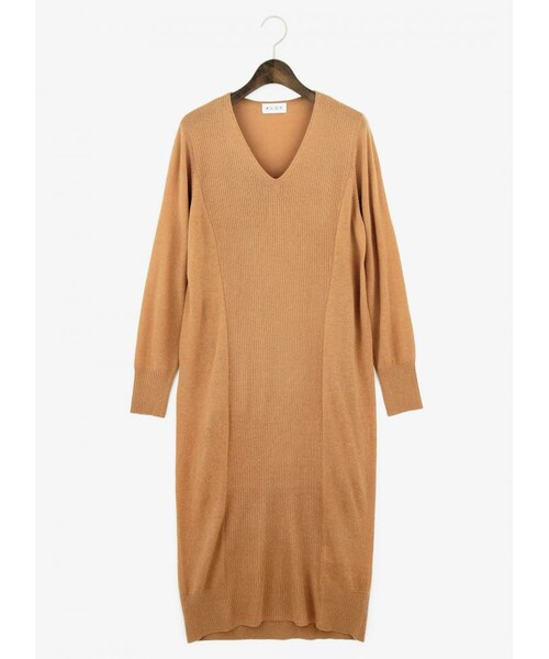 PLST（プラステ）の「ウール混リブ切替Vネックニットワンピース