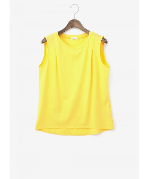 PLST（プラステ）の「ストレッチモダールノースリーブカットソー（カットソー・レディース・050 ﾌﾞﾗｯｸ/100 ｵﾌﾎﾜｲﾄ/480 ﾌﾞﾗｳﾝ/560 ｲｴﾛｰ/680 ｶｰｷ/890 ﾀﾞｰｸﾈｲﾋﾞｰ・M）」の2枚目の写真