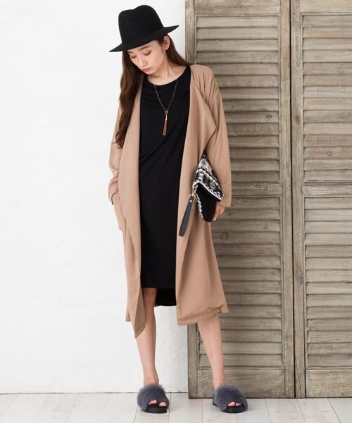 RAY CASSIN(レイカズン)の「ノーカラーロングガウン(ジャケット/アウター・レディース・ブラック/カーキ/ブラウン・FREE)」の9枚目の写真