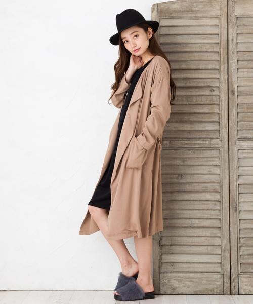 RAY CASSIN(レイカズン)の「ノーカラーロングガウン(ジャケット/アウター・レディース・ブラック/カーキ/ブラウン・FREE)」の10枚目の写真