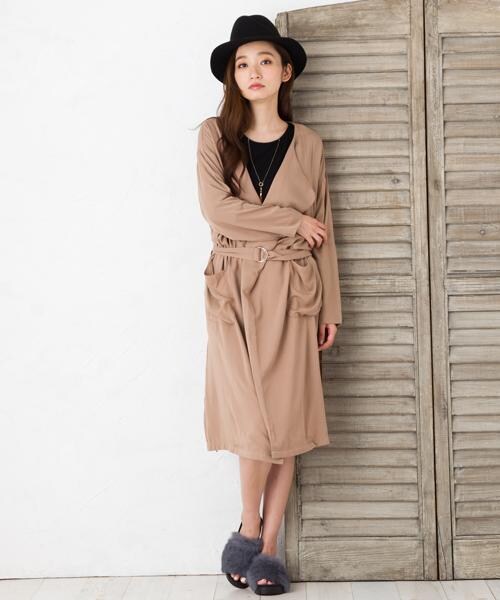 RAY CASSIN(レイカズン)の「ノーカラーロングガウン(ジャケット/アウター・レディース・ブラック/カーキ/ブラウン・FREE)」の12枚目の写真