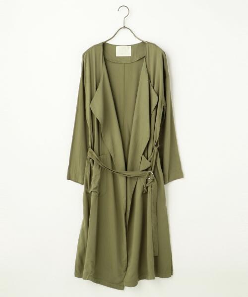 RAY CASSIN(レイカズン)の「ノーカラーロングガウン(ジャケット/アウター・レディース・ブラック/カーキ/ブラウン・FREE)」の3枚目の写真