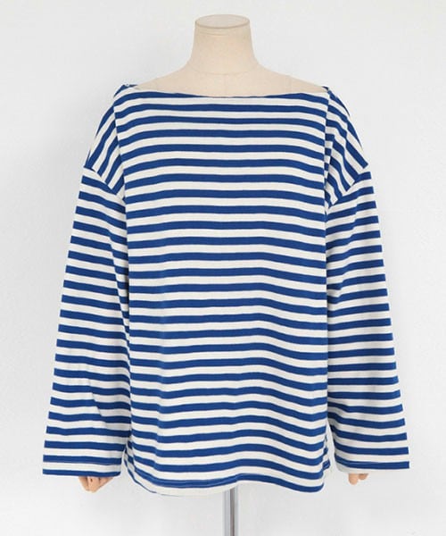 DHOLIC(ディーホリック)の「ワイドシルエットボートネックボーダーTシャツ(Tシャツ/カットソー・レディース・ブラック/ブルー・FREE)」の2枚目の写真
