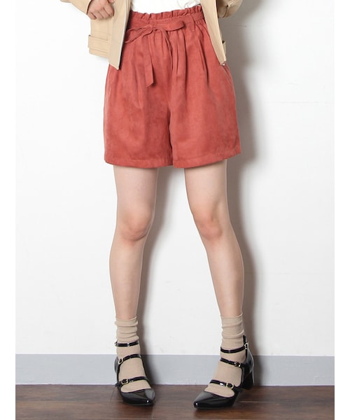 Honeys（ハニーズ）の「共ベルト付キュロット（キュロット・ショートパンツ・レディース・クロ花柄/クロ/コン/ボルドー/キャメル/グリーン花柄/ピンク/アカ花柄・Ｓ/Ｍ/Ｌ）」の6枚目の写真