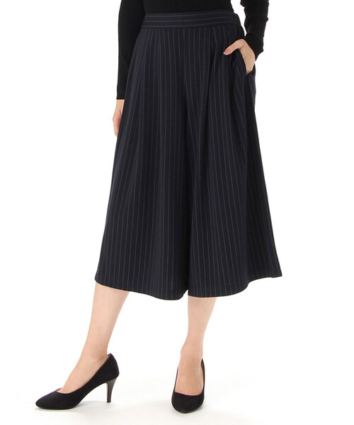 Honeys（ハニーズ）の「カットソーガウチョパンツ（パンツ・スキニー・レディース・ブラック/ネイビー/ボルドー/グリーン/杢チャコール/コンストライプ・Ｓ/Ｍ/Ｌ）」の6枚目の写真