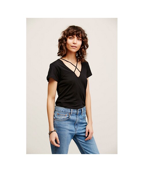 LNA(エルエヌエー)の「LNA Womens LNA CROSS TEE(Tシャツ/カットソー・レディース・Black/White/Green・L/XS/M/S)」の1枚目の写真