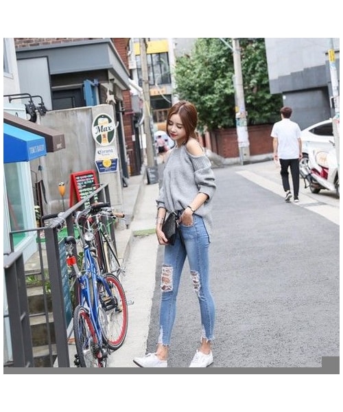 no brand（ノーブランド）の「フレイドヘム加工ダメージデニム（デニムパンツ・レディース・その他）」の7枚目の写真