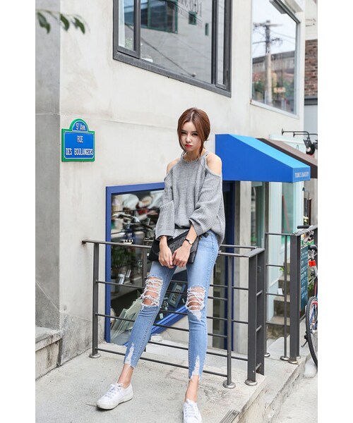 no brand（ノーブランド）の「フレイドヘム加工ダメージデニム（デニムパンツ・レディース・その他）」の13枚目の写真