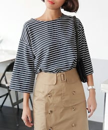 DHOLIC | 7分丈スリーブボーダーTシャツ(Tシャツ/カットソー)