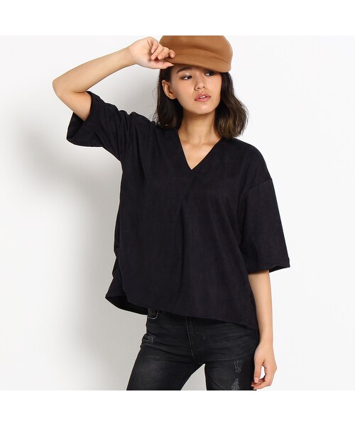 OZOC（オゾック）の「スエード風シャツ（トップス・レディース・キャメル/ブラック/レンガ・その他）」の2枚目の写真