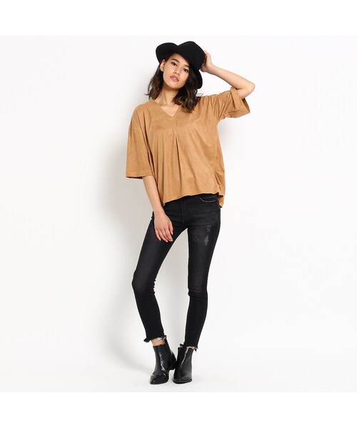 OZOC（オゾック）の「スエード風シャツ（トップス・レディース・キャメル/ブラック/レンガ・その他）」の10枚目の写真