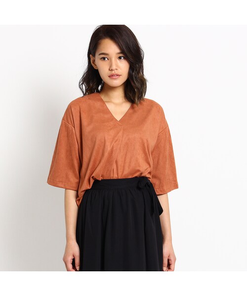 OZOC（オゾック）の「スエード風シャツ（トップス・レディース・キャメル/ブラック/レンガ・その他）」の3枚目の写真