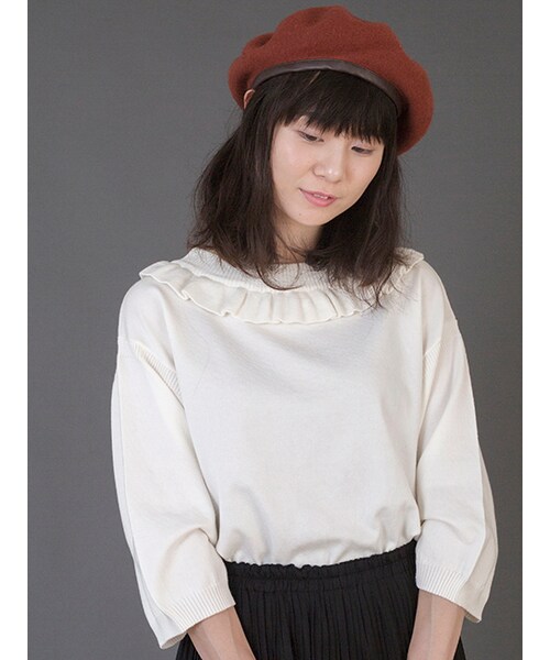 w closet(ダブルクローゼット)の「衿フリルパフスリーブニット(トップス・レディース・オフホワイト/Dピンク/グリーン/ブラック・FREE)」の5枚目の写真