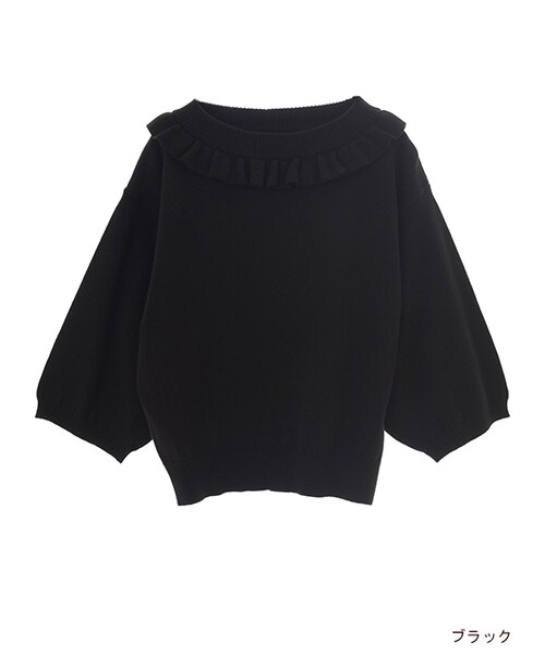 w closet(ダブルクローゼット)の「衿フリルパフスリーブニット(トップス・レディース・オフホワイト/Dピンク/グリーン/ブラック・FREE)」の2枚目の写真