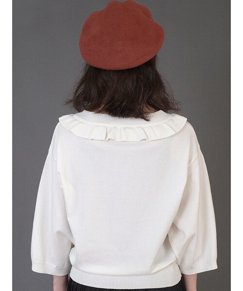 w closet(ダブルクローゼット)の「衿フリルパフスリーブニット(トップス・レディース・オフホワイト/Dピンク/グリーン/ブラック・FREE)」の7枚目の写真