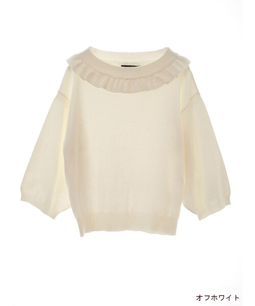 w closet(ダブルクローゼット)の「衿フリルパフスリーブニット(トップス・レディース・オフホワイト/Dピンク/グリーン/ブラック・FREE)」の1枚目の写真