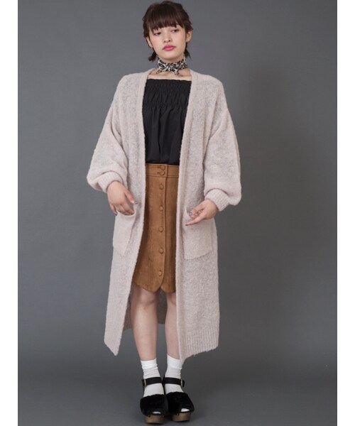 w closet(ダブルクローゼット)の「【先行予約】ブークレロングカーディガン(トップス・レディース・Lグレー/ピンクベージュ/チャコール・FREE)」の4枚目の写真