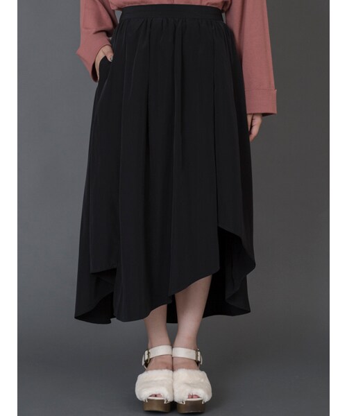 w closet（ダブルクローゼット）の「アシメヘムギャザー入りフレアスカート（スカート・レディース・ピンクベージュ/オレンジ/ブラック・FREE）」の4枚目の写真