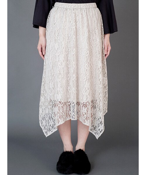 w closet(ダブルクローゼット)の「レースイレギュラーヘムスカート(スカート・レディース・Lグレー/Dピンク/ブラック・FREE)」の4枚目の写真