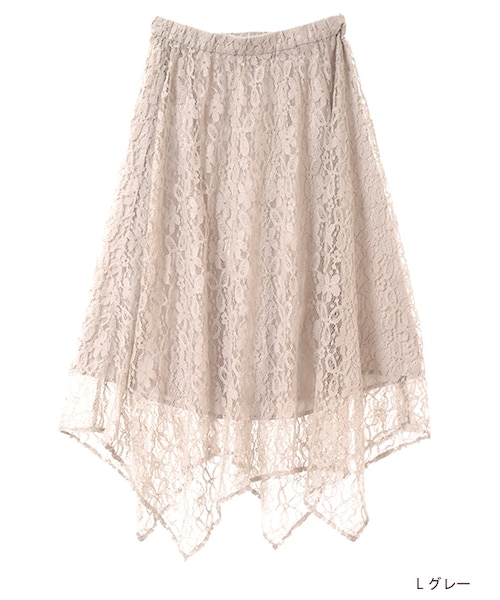 w closet(ダブルクローゼット)の「レースイレギュラーヘムスカート(スカート・レディース・Lグレー/Dピンク/ブラック・FREE)」の2枚目の写真