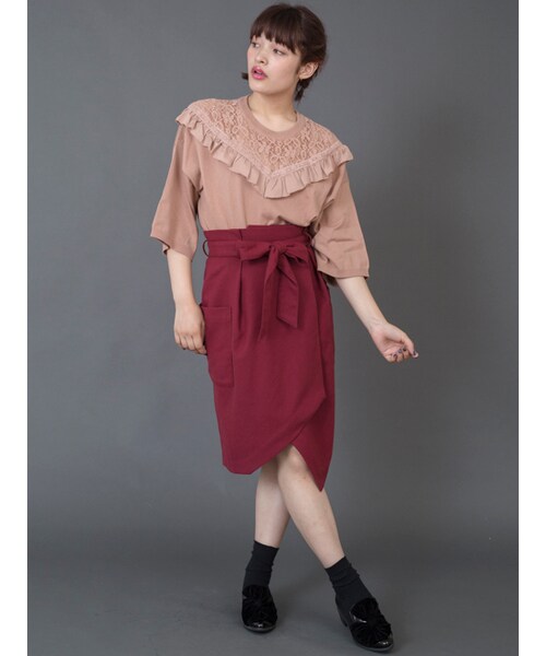 w closet（ダブルクローゼット）の「リボン付きアシメラップスカート（スカート・レディース・ベージュ/オレンジ/Dレッド・FREE）」の12枚目の写真