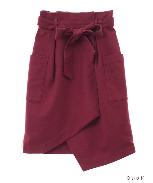 w closet（ダブルクローゼット）の「リボン付きアシメラップスカート（スカート・レディース・ベージュ/オレンジ/Dレッド・FREE）」の2枚目の写真