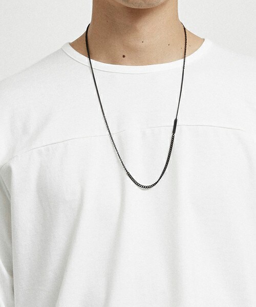 NUMBER (N)INE  ナンバーナイン  チェーンネックレス　ブラック ROUND LOGO STONE CHARM NECKLACE / ラウンドロゴ ストーン