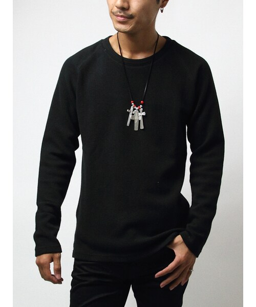 JACKROSE(ジャックローズ)の「×Luv maison ミリタリーワッフルジャガードリブUネックロンTEE(トップス・メンズ・ブラック/ホワイト/カーキ・M/L)」の1枚目の写真